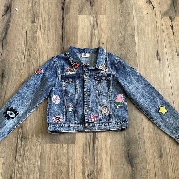 Lola and The Boys Women’s Large All About The Patch Denim Jacket Colorful EUC - Picture 4 of 11